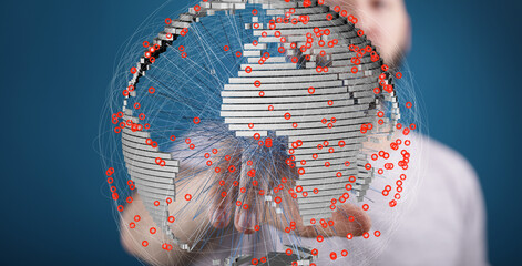 Poster - Visual representation of global data flow and network connections. Ideal for tech, business, and communication concepts.