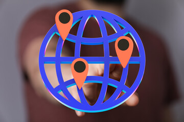 Aufkleber - High-quality image of a 3D globe with location markers, representing global connectivity and networking.