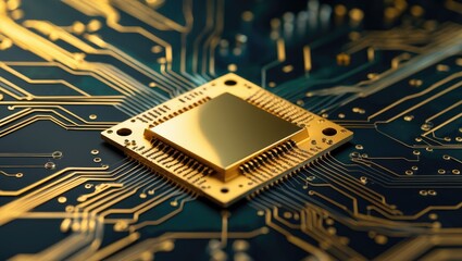 Poster - Golden circuit board with intricate electronic pathways.