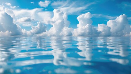 Poster - Bright blue still water surface reflecting clouds on a sunny day, background texture photo