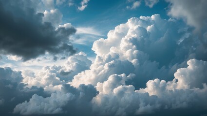 Wall Mural - Close-up of some cumulus clouds amidst stormy weather, with a blue sky background and white clouds. Large cumulus cloud in the sky prior to rain.