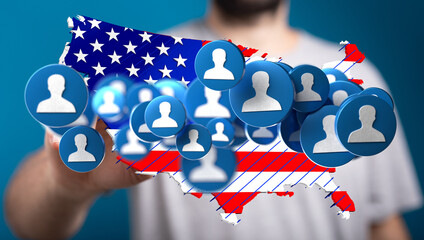 Aufkleber - Visual representation of a vast network of US citizens. Ideal for social media, news, and political contexts.