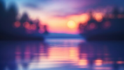 Wall Mural - Blurred background of serene beauty of a sunset reflecting over tranquil waters. This breathtaking scene encapsulates the essence of nature's peaceful moments.