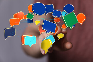 Poster - Abstract image of interconnected speech bubbles, representing global communication and networking.