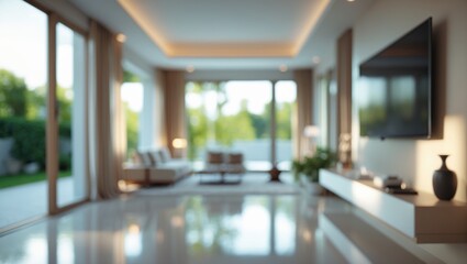 Poster - Blur image of luxurious villa interior space showcasing elegant living room design in a bright environment from a modern viewpoint, emphasizing contemporary concept.