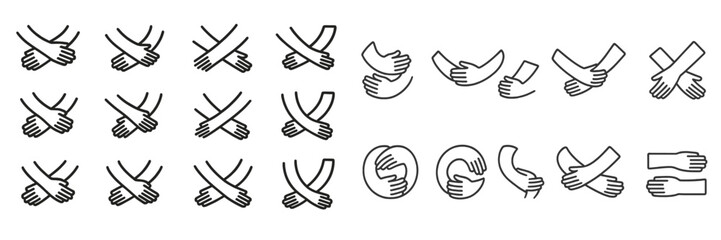 Aufkleber - Various hand gestures symbolizing cooperation, connection, and communication in a simple graphic design