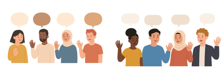 Poster - Diverse group of friends engaging in conversation at community gathering in a friendly atmosphere