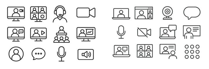 Poster - Online communication tools and icons representing virtual meetings in a digital workspace