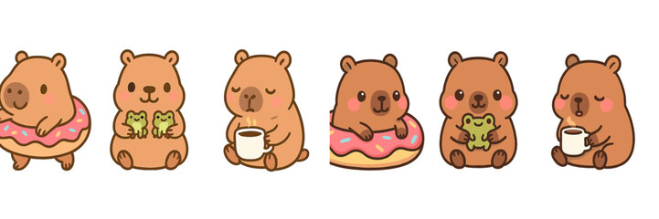 Leinwandbilder - Cute cartoon bears enjoying donuts and frogs in a playful setting