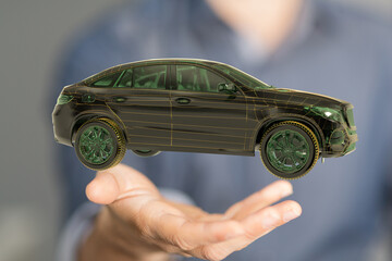 Poster - Futuristic digital car model.  Concept of innovation, technology, and automotive design.