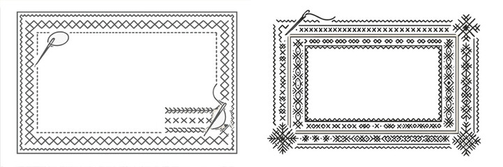 Aufkleber - Elegant decorative borders with intricate stitching patterns in black and white for design projects or crafts