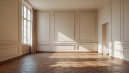 Poster - Classic wall background, interior decoration, brown parquet, minimalistic style.