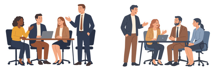 Poster - Business professionals engaging in collaborative discussions in a modern office setting during a workday
