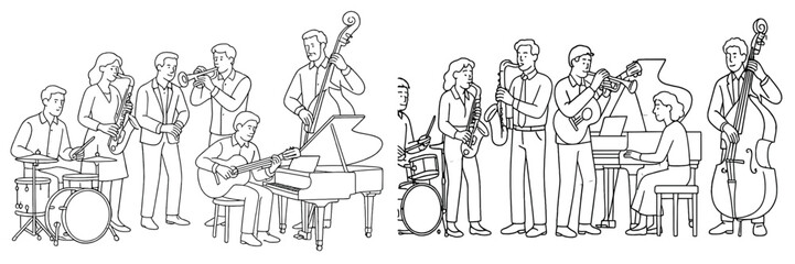 Poster - Live jazz band performing in a lively indoor venue during an evening concert with various instruments