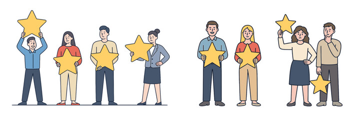 Poster - Group of people showcasing yellow stars in a creative display during a celebratory event outdoors