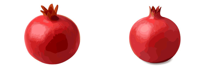 Aufkleber - Colorful pomegranates placed together on a clean white background showcasing their vibrant red hue and distinctive crown shape