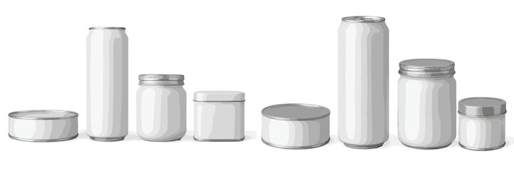 Aufkleber - Containers of various shapes and sizes in white color arranged in a row on a plain background