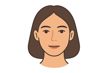 Poster - Portrait of a woman with brown hair and a friendly expression, captured in a minimalist style against a light background