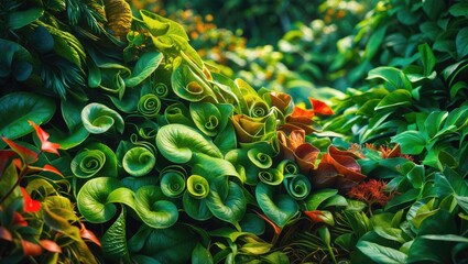 Wall Mural - a mixture of vibrant tropical leaves and lush greenery, forming a natural color gradation and a fres