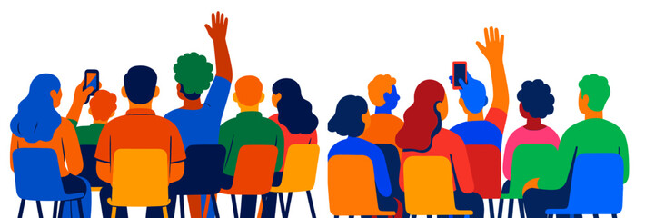 Aufkleber - Audience engages in interactive session at a seminar with raised hands for questions or participation