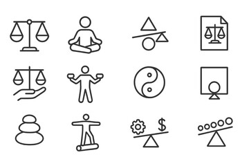 Aufkleber - Concepts of balance illustrated through simple icons representing various themes and ideas in a contemporary layout