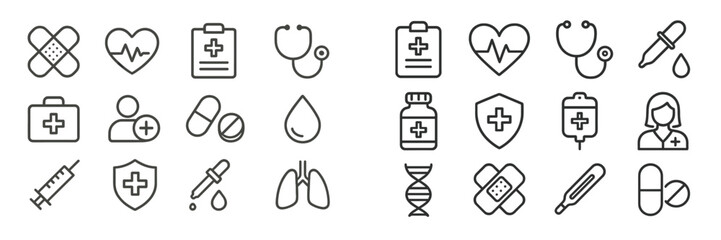 Aufkleber - Healthcare symbols and icons representing medical services and patient care in a modern design format