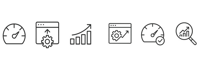 Poster - Icons representing internet performance metrics and analytics tools displayed on a clean white background