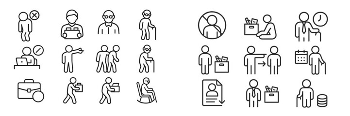 Fototapete - Collection of diverse line icons representing various occupations, activities, and tasks in a professional setting