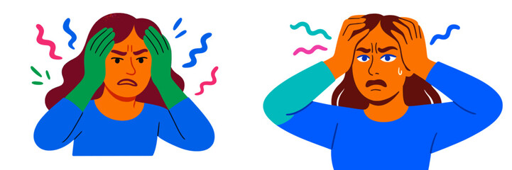 Poster - Expressions of stress and anxiety depicted through illustrations highlighting emotional struggles