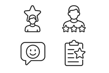 Aufkleber - User feedback and rating symbols depicting review process and customer satisfaction