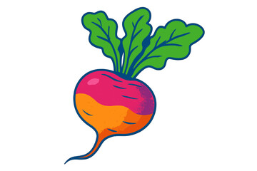 Aufkleber - Vibrant illustration of a colorful radish with green leaves and a striking design ideal for kitchen or garden themes