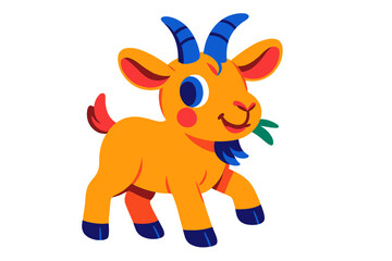 Aufkleber - Colorful cartoon goat character walking and nibbling on a leaf in a playful design suitable for children