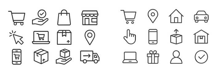 Poster - Collection of various shopping and delivery icons representing e-commerce and consumer activities