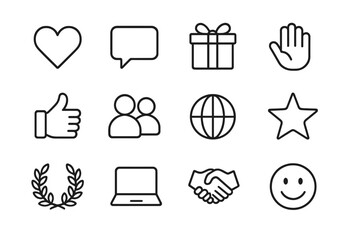 Poster - Icons representing emotions, communication, gift giving, and collaboration in a minimalistic design for various uses