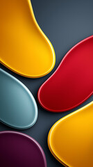 Aufkleber - Smooth curved shapes in vibrant yellow, red, green, and purple arranged artistically against a dark background. Concept of modern decor, artistic design, and contemporary aesthetics