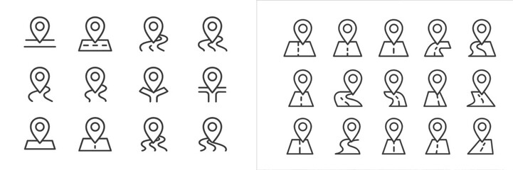 Leinwandbilder - Different styles of location marker icons represented in simple line art design