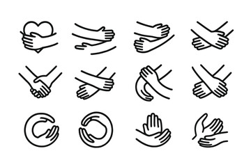 Poster - Collection of hand gesture illustrations expressing love, support, and connection showcased on a plain background