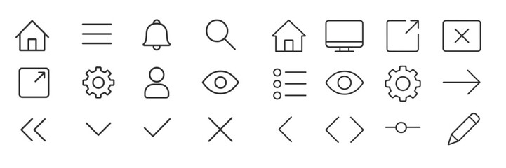 Aufkleber - Collection of user interface icons representing common functions displayed in a grid layout