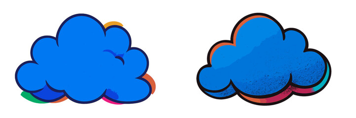 Poster - Colorful cloud shapes in bright blue with layered edges on a white background