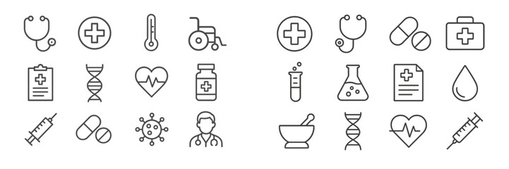 Aufkleber - Collection of medical icons representing various health care elements and tools used in a clinical setting