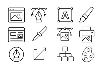 Poster - Vector graphic design tools and elements arranged neatly for creative professionals in a workspace setting