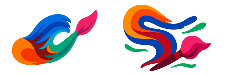 Poster - Colorful abstract paint brushes create vibrant swirls in an artistic composition reflecting creativity and imagination