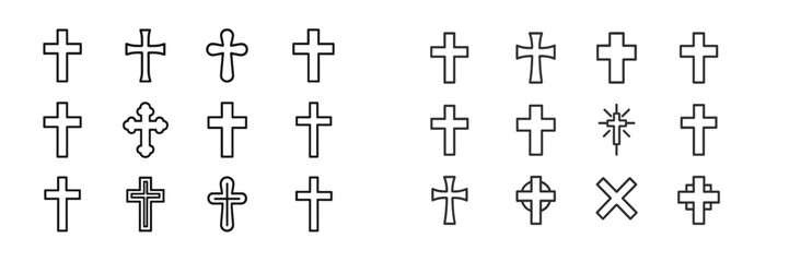 Poster - Collection of various cross designs and shapes for graphic use or religious purposes in black outline style