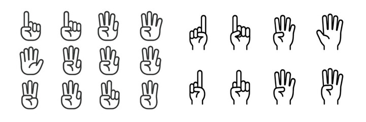 Aufkleber - Various hand signs displayed in a grid format illustrating numbers one to five in a clear and simple style