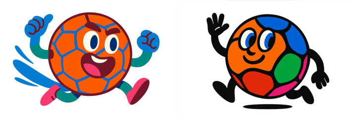 Poster - Colorful cartoon handball characters in dynamic poses showcasing energy and fun in a playful illustration