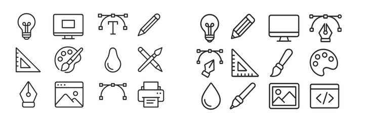 Poster - Creative design tools and icons featuring various artistic and technical symbols for modern graphic design