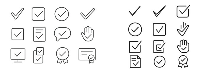 Fototapete - Checklist icons showcasing various tasks and communication styles in a minimalist design for organizational purposes