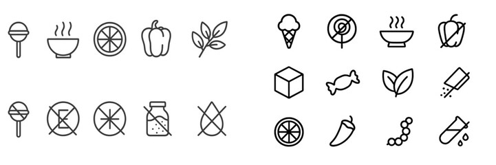 Aufkleber - Set of simple line icons depicting various food items, ingredients, and symbols for dietary preferences