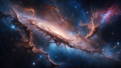 Poster - Far-off universes and nebulae. The aesthetic attractiveness of the endless cosmos. Visions of the future. Contributed to this image of a galaxy bursting in sections.