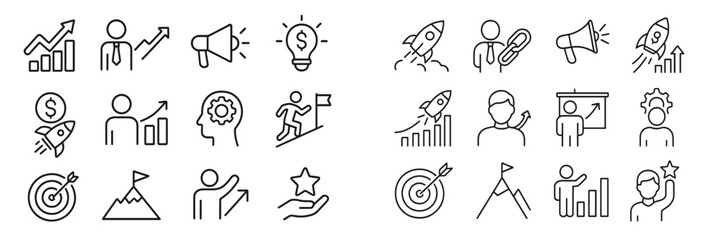 Aufkleber - Business growth and motivation icons illustrating success, innovation, and achievement strategies in a professional context
